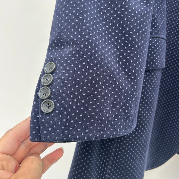 Samuel Windsor Navy Blue Suit Jacket Blazer Velvet Polka Dots 48 Quirky Fun - Picture 8 of 8